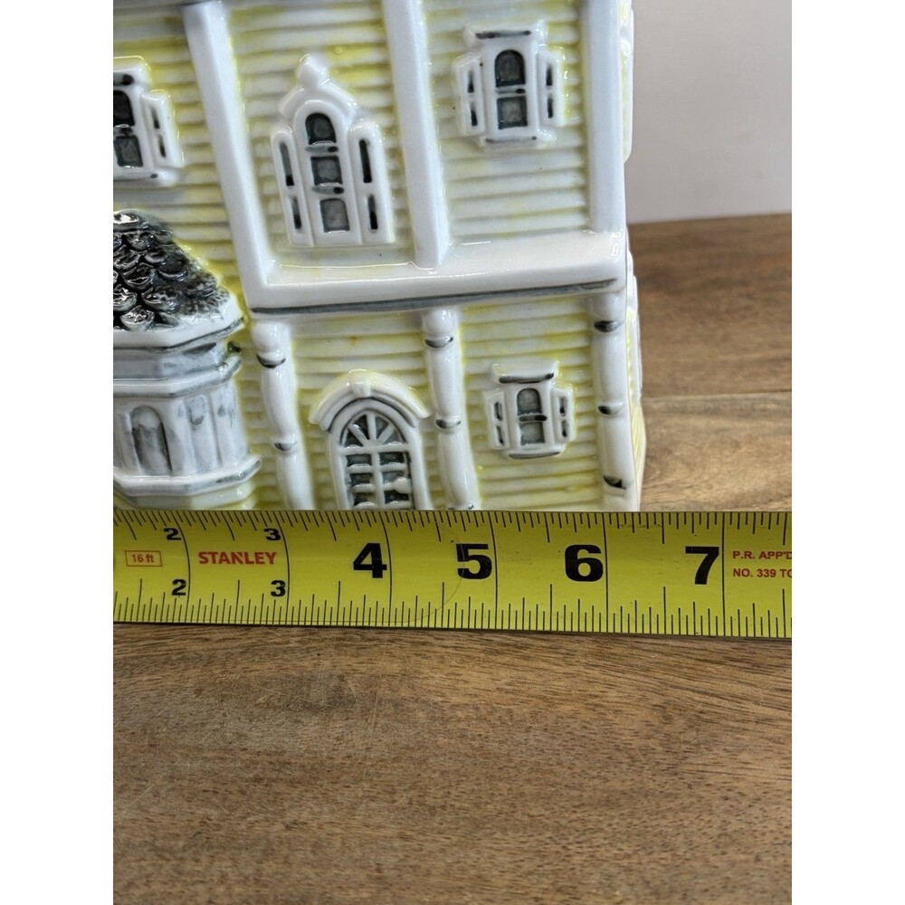 Victorian House Cookie Jar Canister Yellow Gray Vintage - Picture 12 of 14